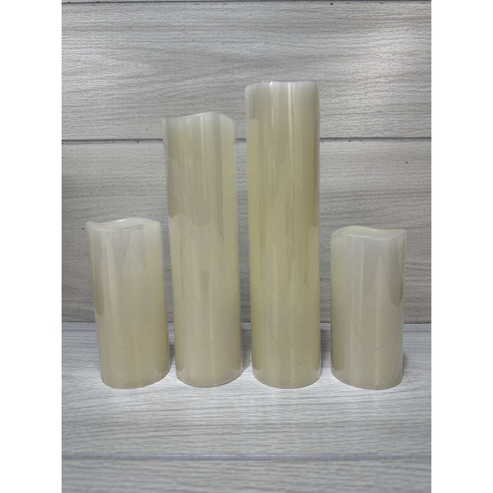 Flameless Ivory LED Pillar Candles (Set of 4) AA Battery Operated 4.5-8.5"